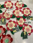 15 Vtg Sears Country Living Flower Button Felt Fabric Ornaments Homespun Decor