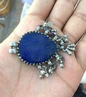 Vintage Silver Pendant Jewellery Tribal Blue Glass Fitted Handmade Collectible