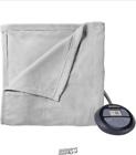 Sunbeam Electric Heated Warming Blanket Queen Gray Duel Control Channeled Plush