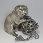 Antique Japanese Bronze Silver Puppy Dog Statue Signed Hozan 2 54 Kg