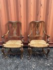 Pair Of 19th Century French Country Style Walnut Armchairs With Rush Seats