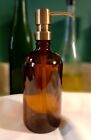 Soap Pump Dispenser Amber Apothecary Glass Bottle Boston Round Lotion