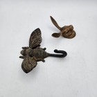 Vintage Style Animal Wall Hooks Lot - Cast Iron Bumblebee   Antique Brass Rabbit