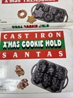 Vtg Christmas Cookie Mold Cast Iron Baking Pan Santa Claus Candy Cane Heavyrusty