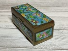 Vintage Antique Chinese Cloisonn   Brass Stamp Box Enamel Divided  Floral  China 