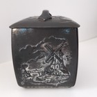 Antique 1940s W Germany Tea Coffee Metal Tin Canister Windmill Sailboat Farm Sea