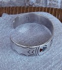 Navajo Sterling Inlay Turquoise Coral Kachina Cuff Bracelet Signed Ray B