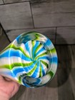 Vtg Hand Blown Glass Bottle Vase Candy Stripe Teal Green And White  16 