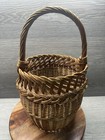 Vintage Signed European Willow Gathering Basket Open Weave Wicker Handle