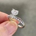 2 50ct Heart-cut Real Moissanite Engagement Women Ring 14k White Gold Plated