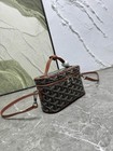 Jacquard Canvas Mini Vanity Bag  Brown Leather Trim Handbag Crossbody Purse