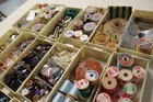 Vintage Lot Of Sewing Notions Buttons Thread Needles Pins