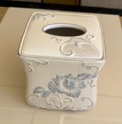 Ceramic Square Tissue Box Cover With Lid   6  X 6  Blue   Ivory Floral
