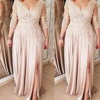 Plus Size Champagne Mother Of The Bride Dresses With Side Split Half Sleeves New