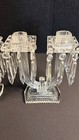 Pair Of Vintage Eapg Double Candle Holders With Prisms  8 25  Tall
