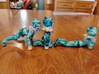 Set Of Three 1950s Ceramic Green Pixie Elves Figurines With Gold Trimming