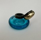 Antique French Blue Blown Glass Inkwell Brass Lid C 1900 Writing Desk