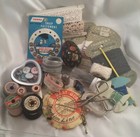 Antique Vintage Nanna s Mending Sewing Box Notions Morny Wooden Cotton Reels Egg