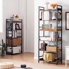 Industrial Wood   Metal 6-shelf Bookcase  Brown black  Adjustable  70 08 