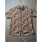 80 s Inspired Retro Neon Men s Short-sleeve Geo Print Button Up Shirt Cotton