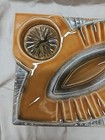Vtg Pottery Atomic Ashtray Brown   Drip Glazed Mid Century Mcm 12x8 Usa  Large