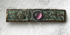 Antique Frost Workshops Arts And Crafts Etched Brass Cabochon Brooch - Rare 