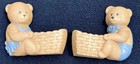 Vintage Set 1989 Burwood Brown Teddy Bear Wall Pockets  Blue Baskets Usa Nursery