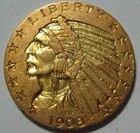   1908 Au   5 Indian Gold Piece  1st Year  Free Shipping
