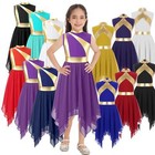 Girls Metallic Asymmetrical Overlay Tunics Praise Church Worship Costume Dresses