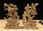 4 8  Old Chinese Bronze Fengshui Dragon Phoenix Auspicious Animal Statue Pair