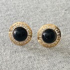10k Gold   Onyx Greek Key Framed Stud Earrings Signed Jj  418