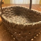 Vtg Splint Oak Wood Rectangle Gathering Basket Garden Market Bent Wood Handle