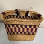 New House Of Talents Handwoven Bolga Bike Basket Purple Geometric Ghana Nwt