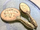 Antique Victorian Art Nouveau Cherub Angel Repousse Hand Mirror Brush Vanity Set