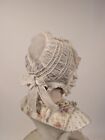 Victorian 19th C White Cotton Baby Bonnet W Pleats   Piping