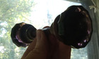 Antique Dark Amethyst Glass Door Knob Set 12 Sided With Brass Collars