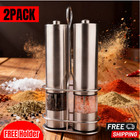 2x Electric Salt Pepper Grinder Mill Shakers Set Adjustable Stainless Steel Base