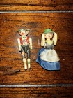 Antique German Grodnertal Miniature Wood Carved Peg Jointed Dolls Pair Penny Toy