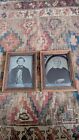 Pair Of Antique Early Primitive Wood Framed Lady   Gentleman Tin Type 8 25 