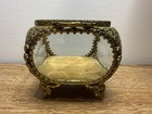Antique Victorian Floral Ormolu Beveled 5-sided Glass Jewelry Box Casket