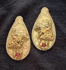 Carlos Silver Equine Sterling Earrings With Sliding Horse And Rosette W ruby