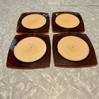 Vtg Mcm Amber Lucite Acrylic Coasters Straw Raffia Rope Coil Center Set Of 4 Euc