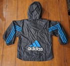 Adidas 3 Stripe Windbreaker Jacket Youth Medium Pullover Black Lined Hooded
