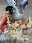 Ceramic Blue Jay On Tree Stump With Yellow Rose Figurine