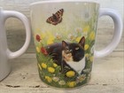 2 Ivory Cats 2004 Lesley Anne Melamine Mugs Floral Yellow Butterfly Kitty