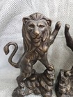 Vintage Pair Of Cast Bronze Standing Lion Bookends 9  Rare Collectibles 