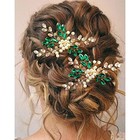 Crystal Wedding Hair Pins Pearl Rhinestone Flower Bridal Hair Pieces Green