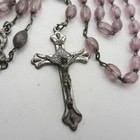 Vintage Rosary Purple Acrylic Beads Silver Tone Crucifix And Mary Medal