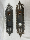Antique Pair Of Yale And Towne Doorknob Keyhole Plate Set Cast Iron 