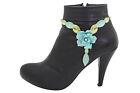 Women Silver Metal Chain Boot Bracelet Shoe Anklet Blue Flower Charm Floral Look